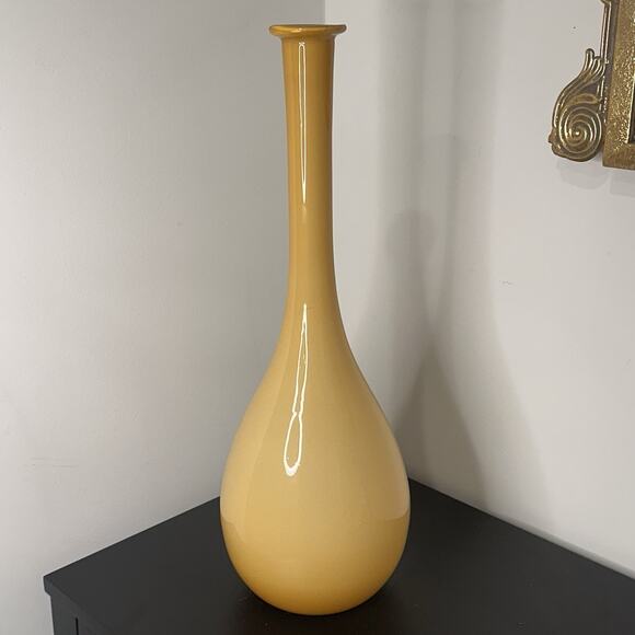 Vintage MCM 18" Guildcraft Empoli Italy Butterscotch Glass Genie Bottle Decanter - Picture 1 of 12